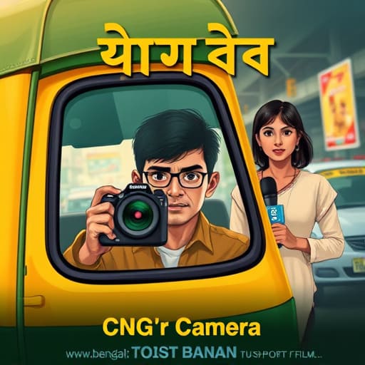 Illustration featuring a man holding a camera and a woman standing beside him, both in an urban setting.